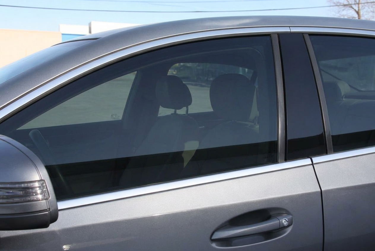 The same grey Mercedes-Benz sedan side glass with even ceramic tint