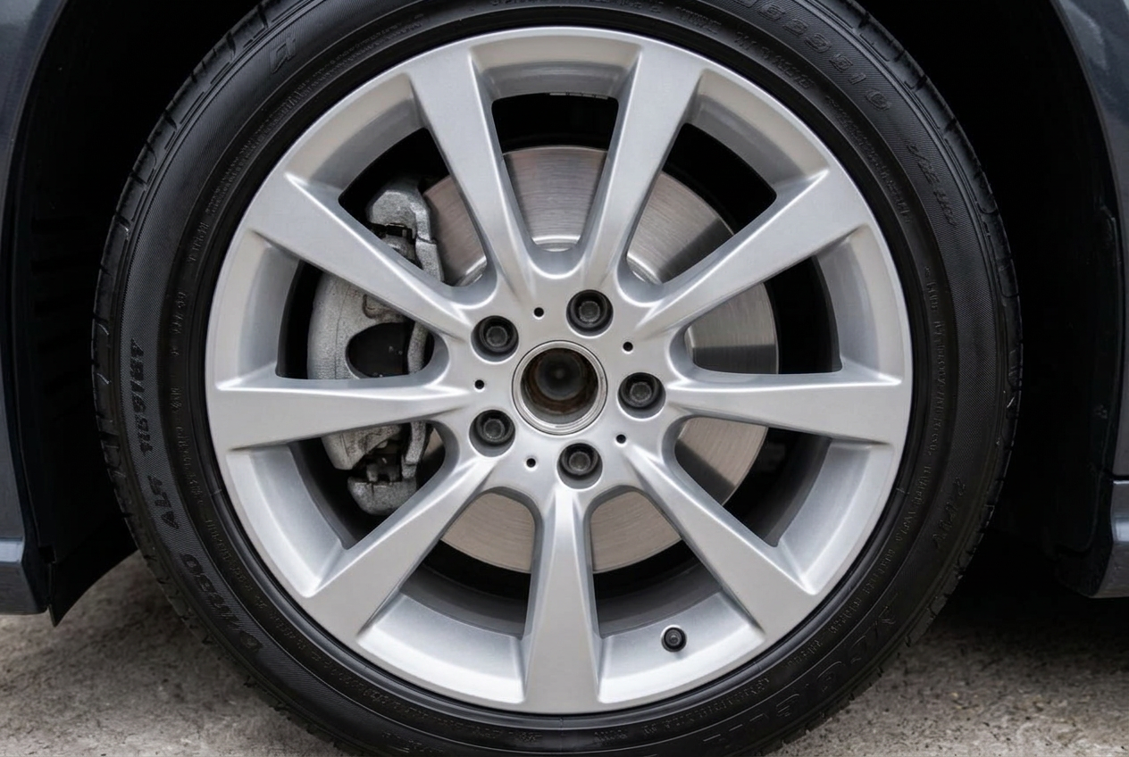 The same silver ten-spoke alloy wheel bright and coated after cleaning